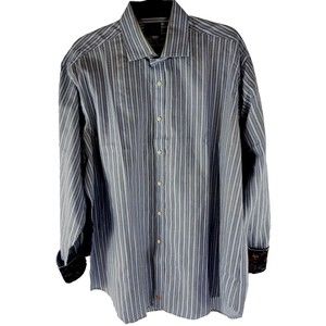 Thomas‎ Dean Men's Size XL  Blue Stripe Button Up Shirt Flip Cuffs Long Sleeve
